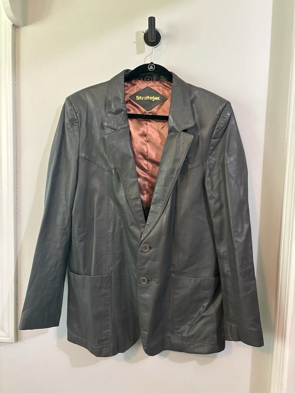 Men's STRATOJAC Gray Leather Coat - Size 42